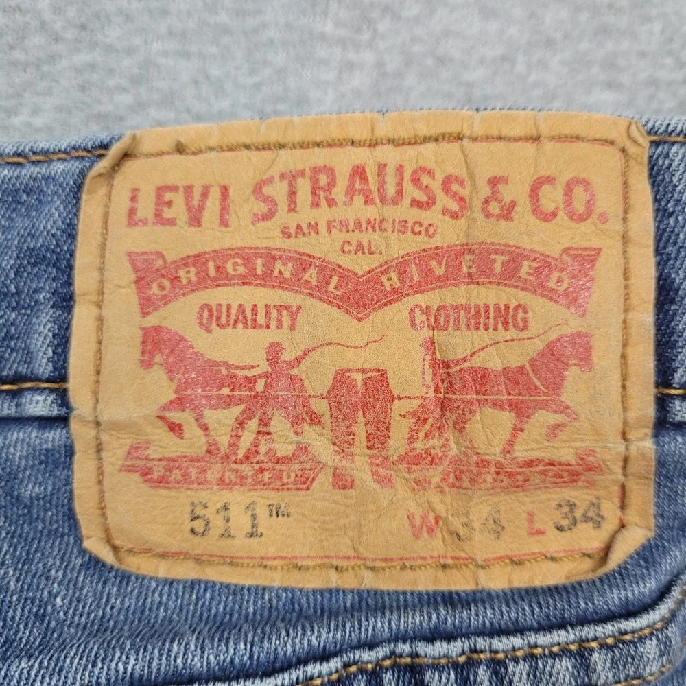 Levi's‎ 511 Slim Jeans Mens 34x34 Blue Distressed Denim Stretch Pant S40196